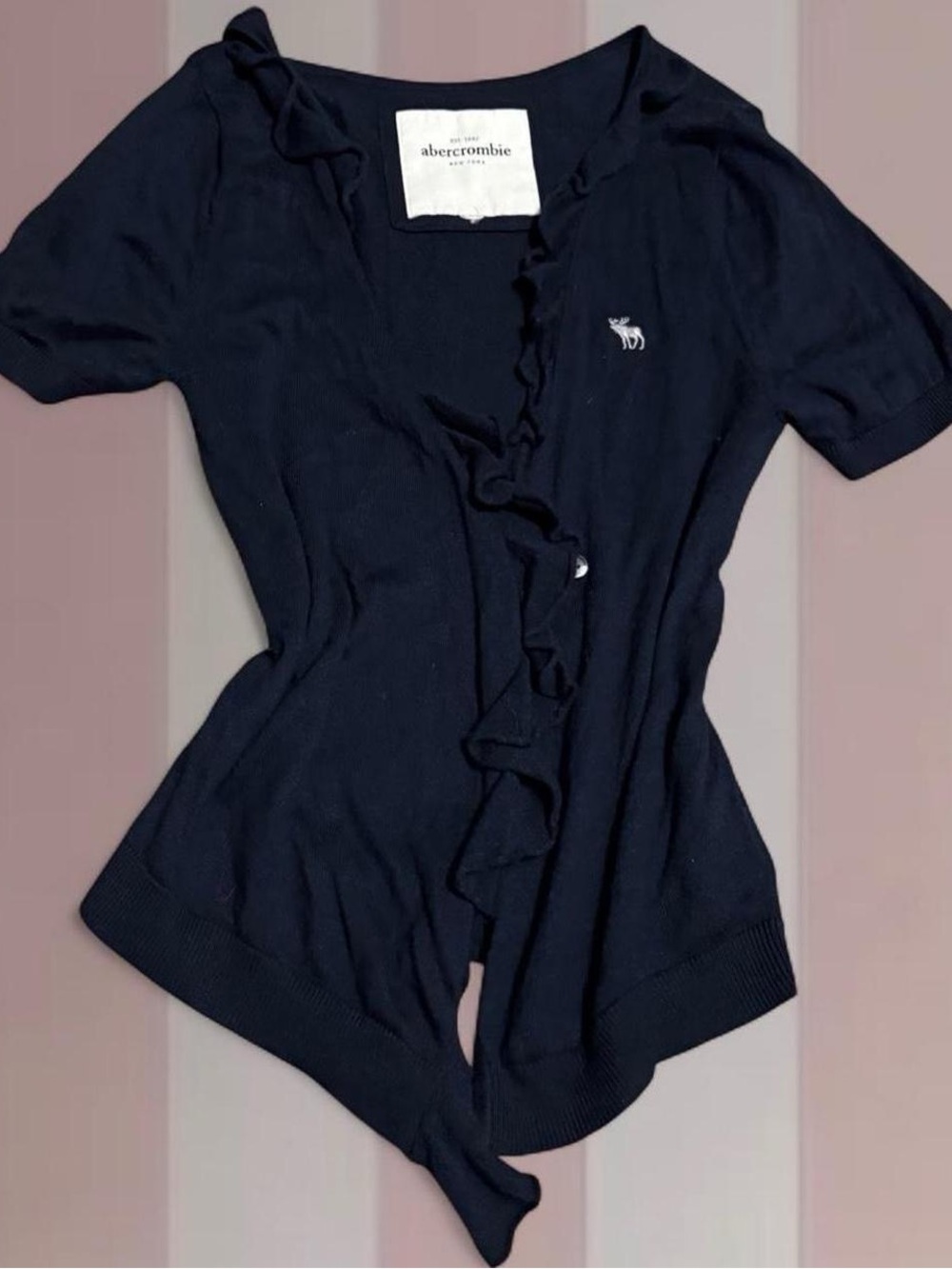 Abercrombie & Fitch Vintage Y2K Frill Navy Short-Sleeve Cardigan